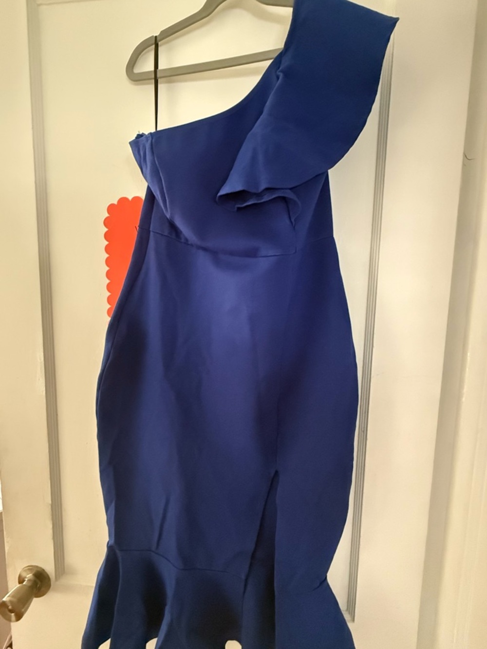 SHEIN One-Shoulder Royal Blue Ruffle Hem Dress